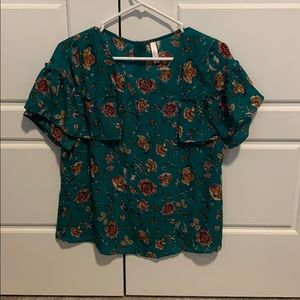 Green floral blouse